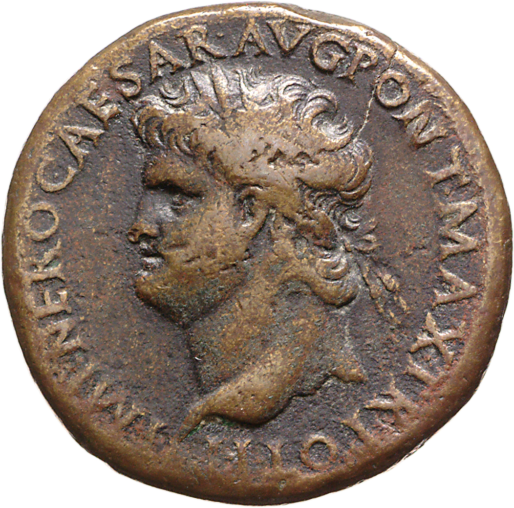 RIC I (second edition) Nero 508 Nero obverse, Head of Nero, laureate, left; small globe at point of neck