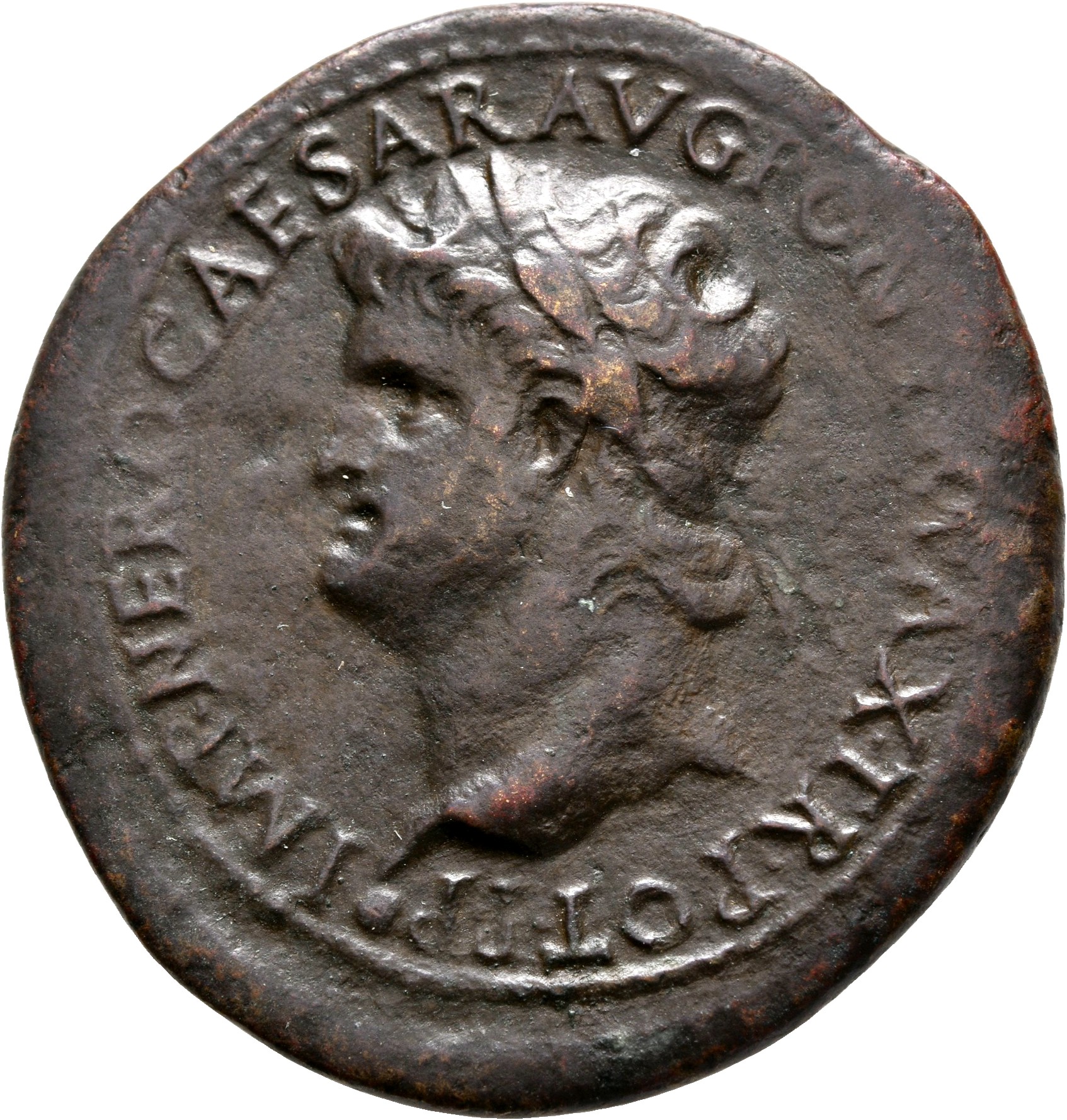 RIC I (second edition) Nero 508 Nero obverse, Head of Nero, laureate, left; small globe at point of neck