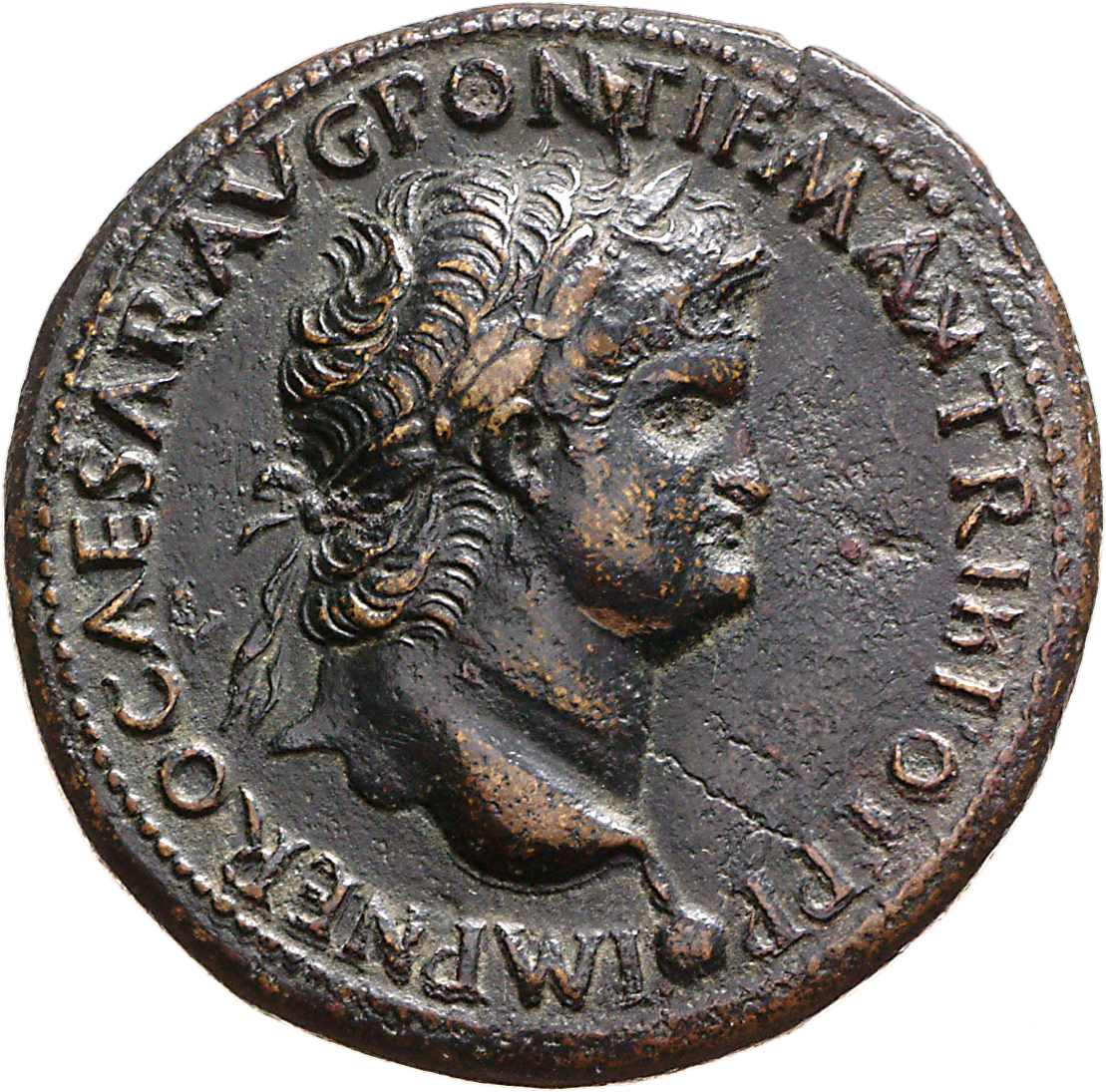 RIC I (second edition) Nero 509 Nero obverse, Head of Nero, laureate, right; small globe at point of neck