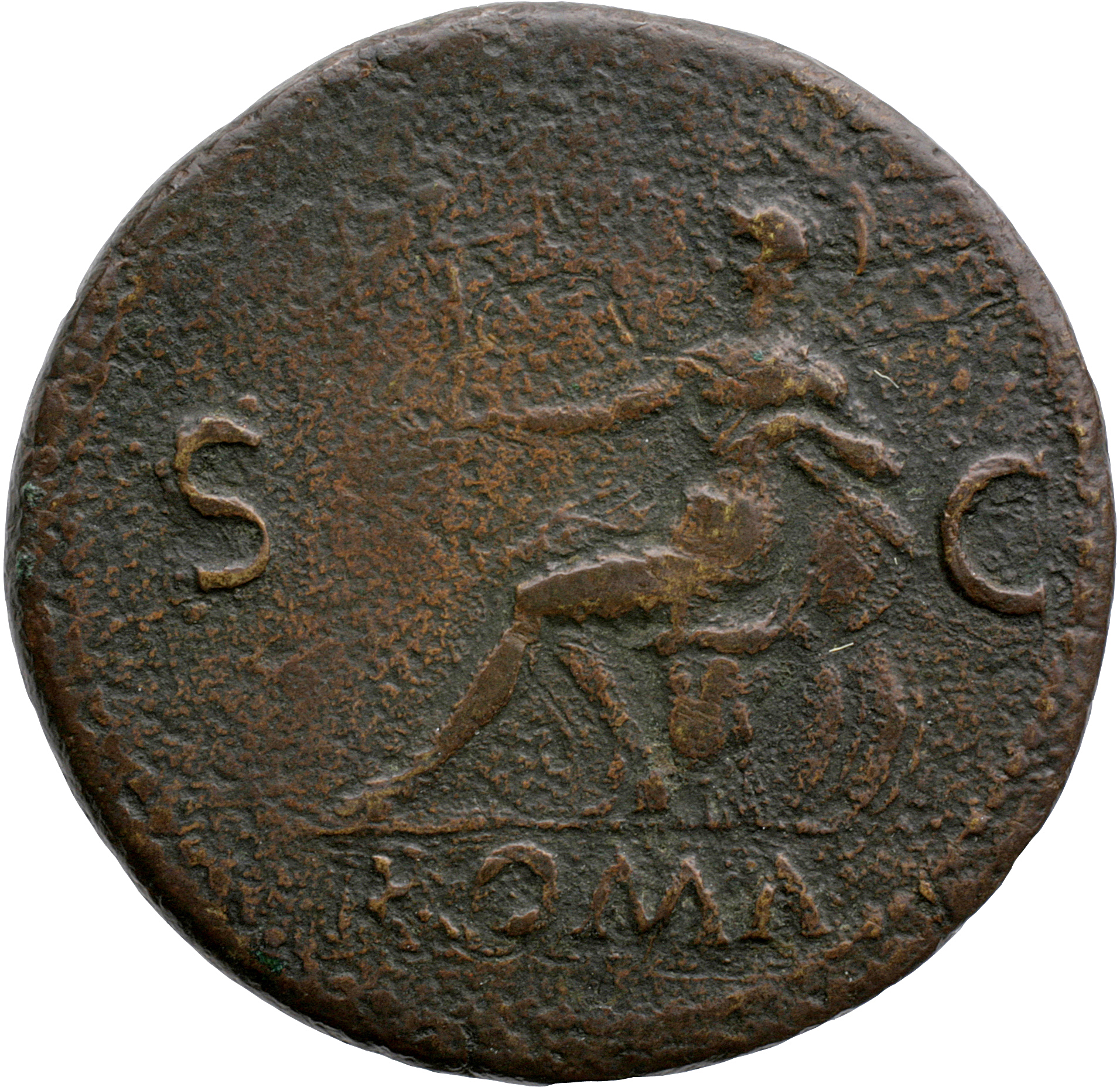 RIC I (second edition) Nero 517 Nero reverse, Roma, helmeted, in military dress, seated, left on cuirass, holding Victory ...