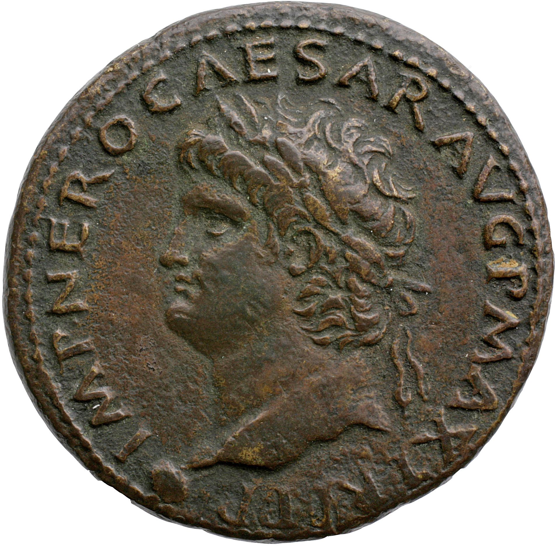 RIC I (second edition) Nero 517 Nero obverse, Head of Nero, laureate, left; small globe at point of neck