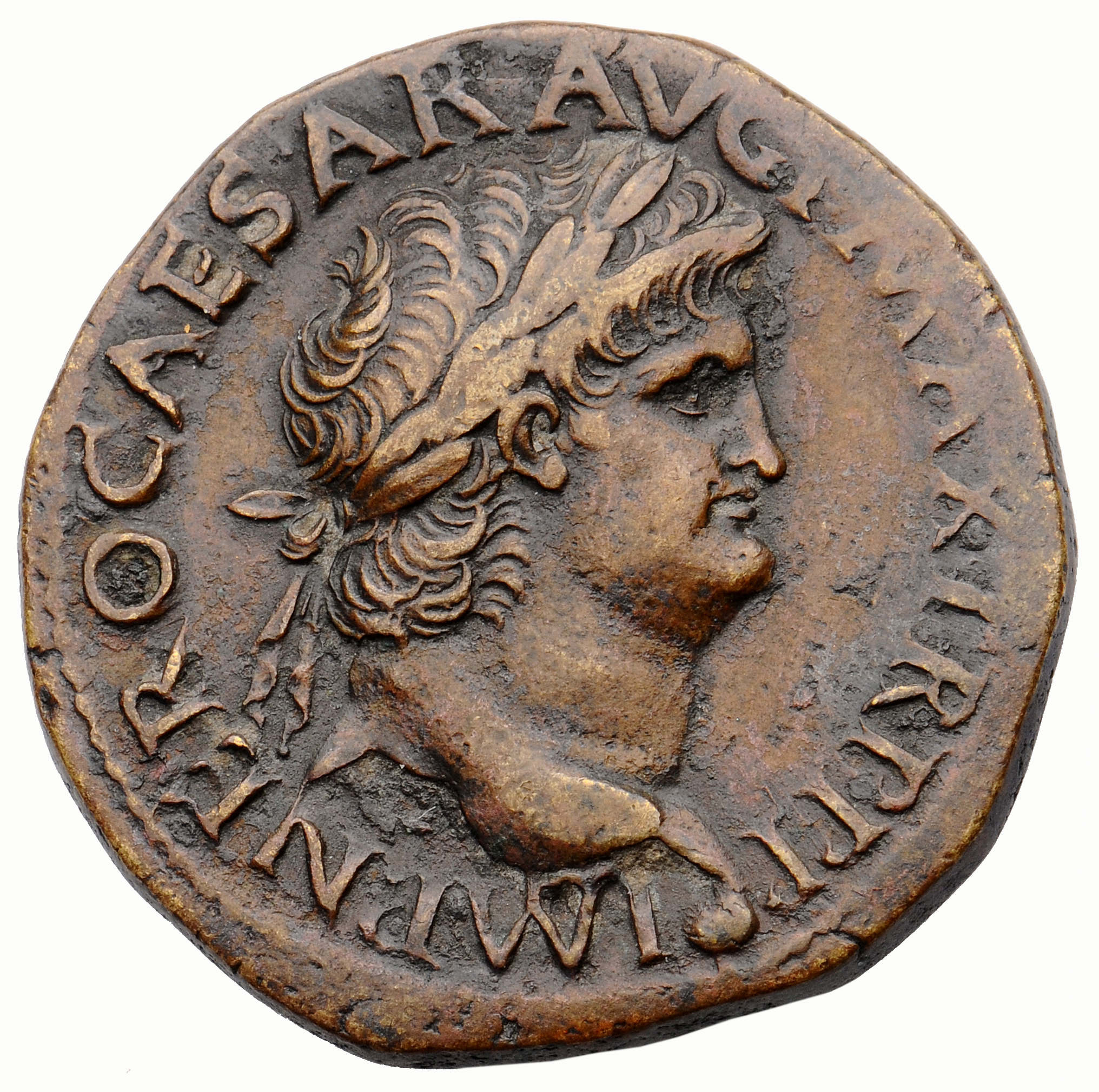 RIC I (second edition) Nero 518 Nero obverse, Head of Nero, laureate, right; small globe at point of neck