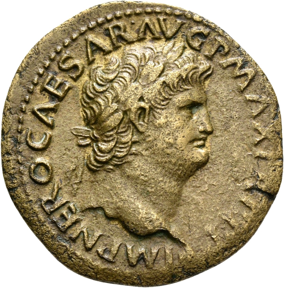 RIC I (second edition) Nero 518 Nero obverse, Head of Nero, laureate, right; small globe at point of neck