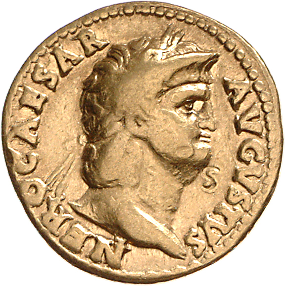 RIC I (second edition) Nero 52 Nero obverse, Head of Nero, laureate, right, with beard