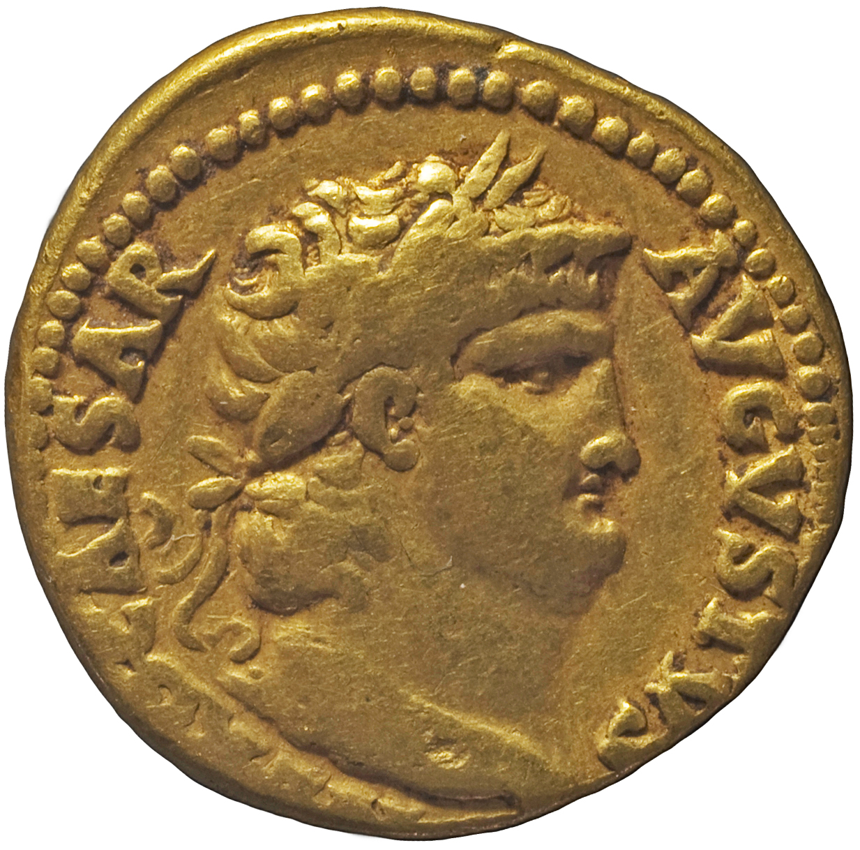 RIC I (second edition) Nero 52 Nero obverse, Head of Nero, laureate, right, with beard