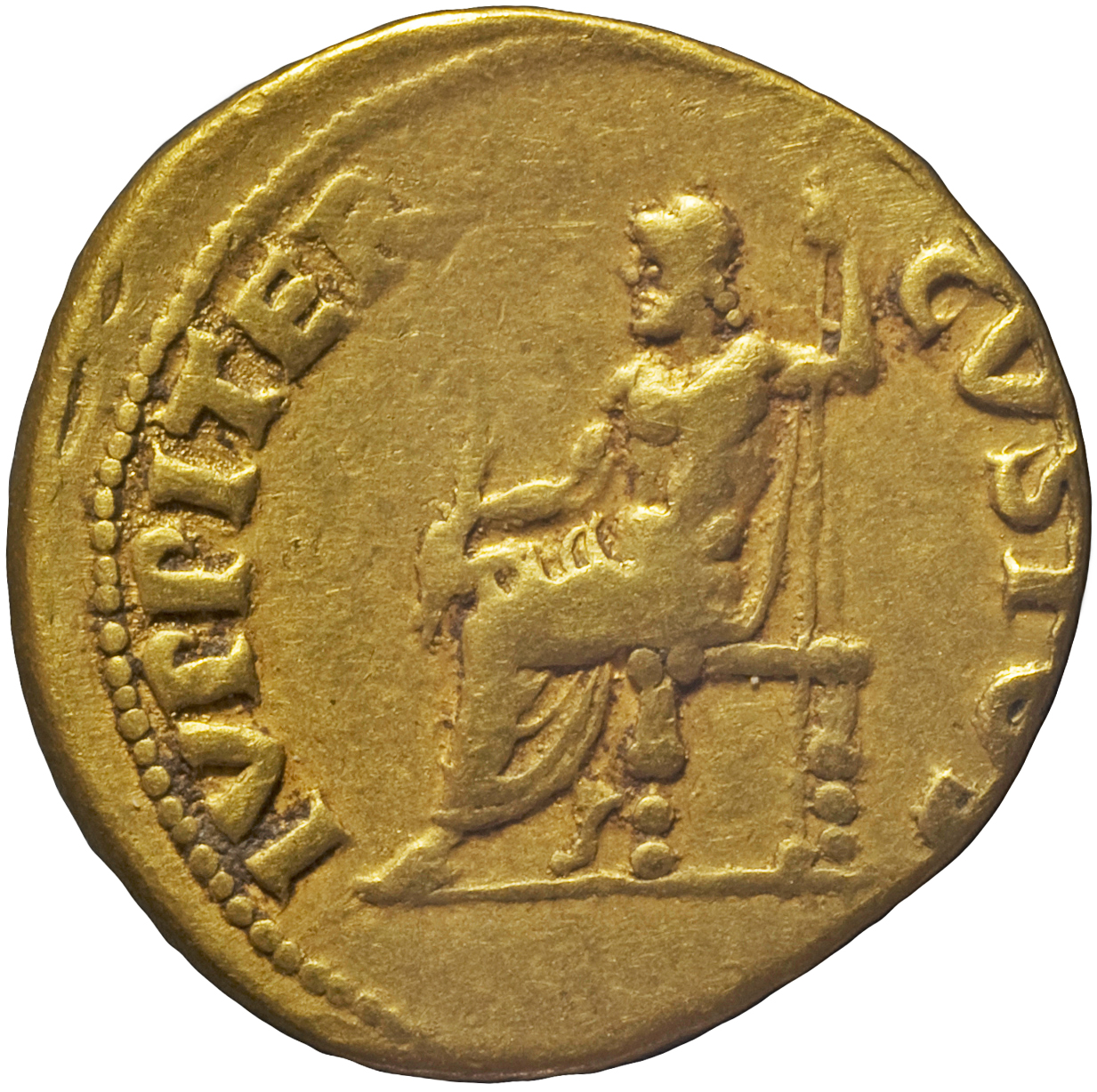 RIC I (second edition) Nero 52 Nero reverse, Jupiter, bare to waist, cloak round lower limbs, seated, left on throne, hold...