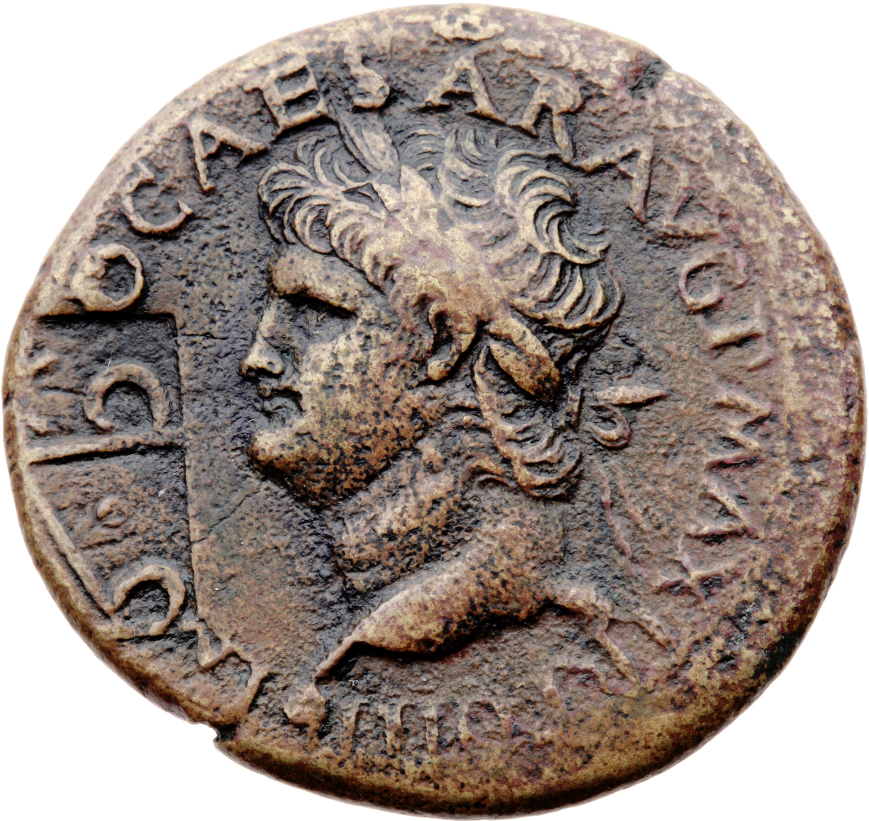 RIC I (second edition) Nero 521 Nero obverse, Head of Nero, laureate, left; small globe at point of neck