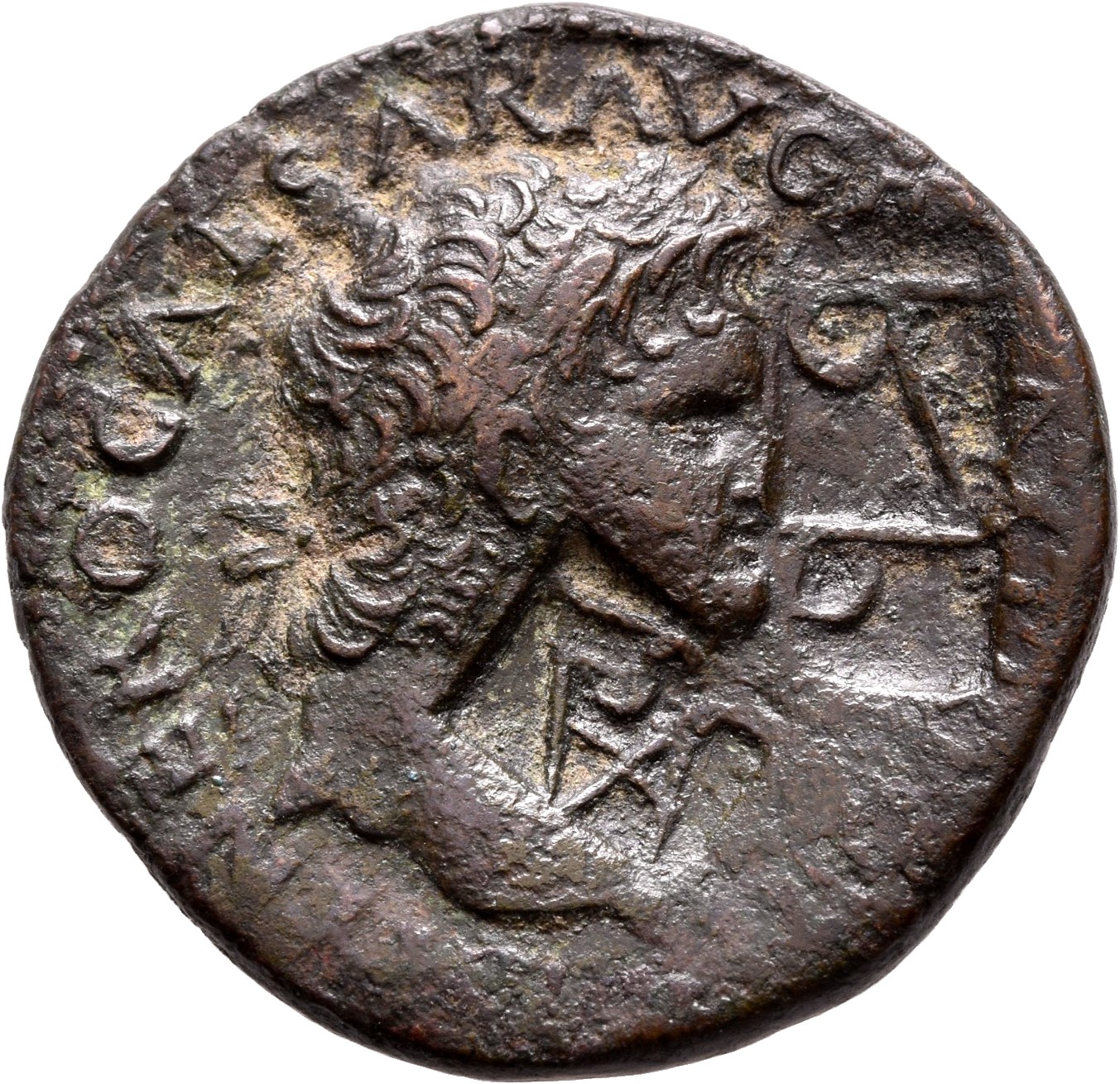 RIC I (second edition) Nero 524 Nero obverse, Head of Nero, laureate, right; small globe at point of neck