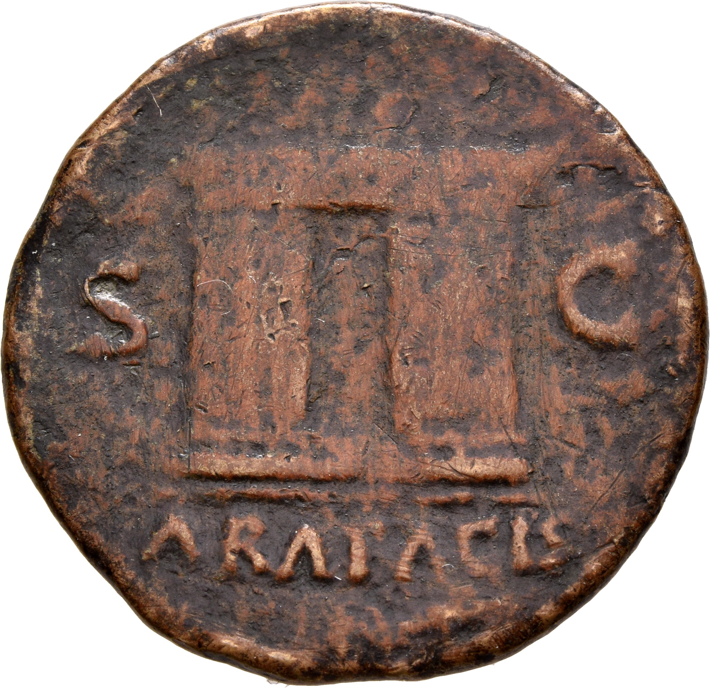 RIC I (second edition) Nero 526 Nero reverse, Altar with decorated panels and ornamented top, and central double doors