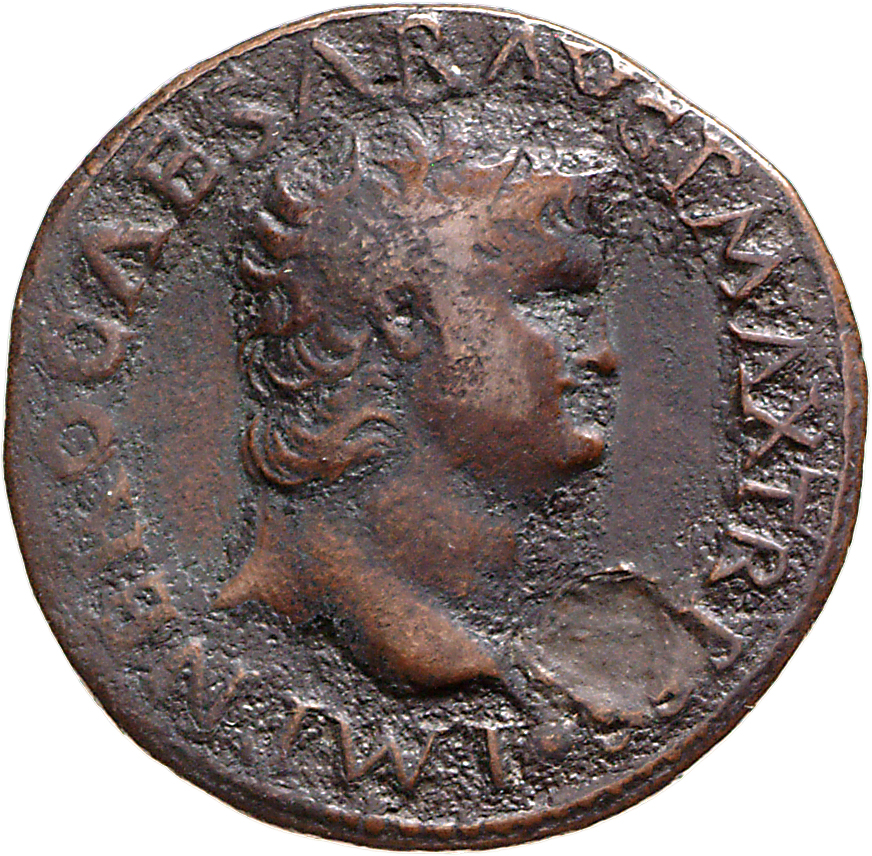 RIC I (second edition) Nero 527 Nero obverse, Head of Nero, bare, right; small globe at point of neck