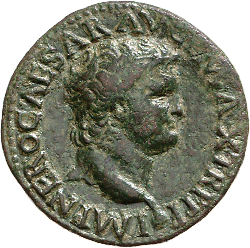 RIC I (second edition) Nero 527 Nero obverse, Head of Nero, bare, right; small globe at point of neck