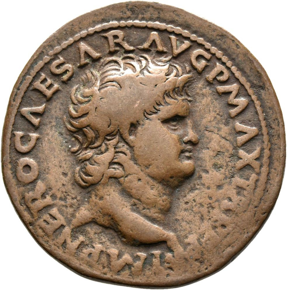RIC I (second edition) Nero 533 Nero obverse, Head of Nero, bare, right; small globe at point of neck