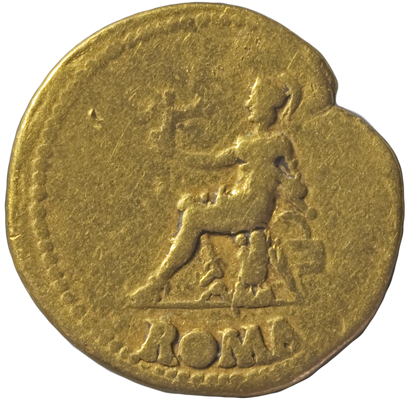RIC I (second edition) Nero 54 Nero reverse, Roma, helmeted and draped, seated left on cuirass, holding Victory in right h...