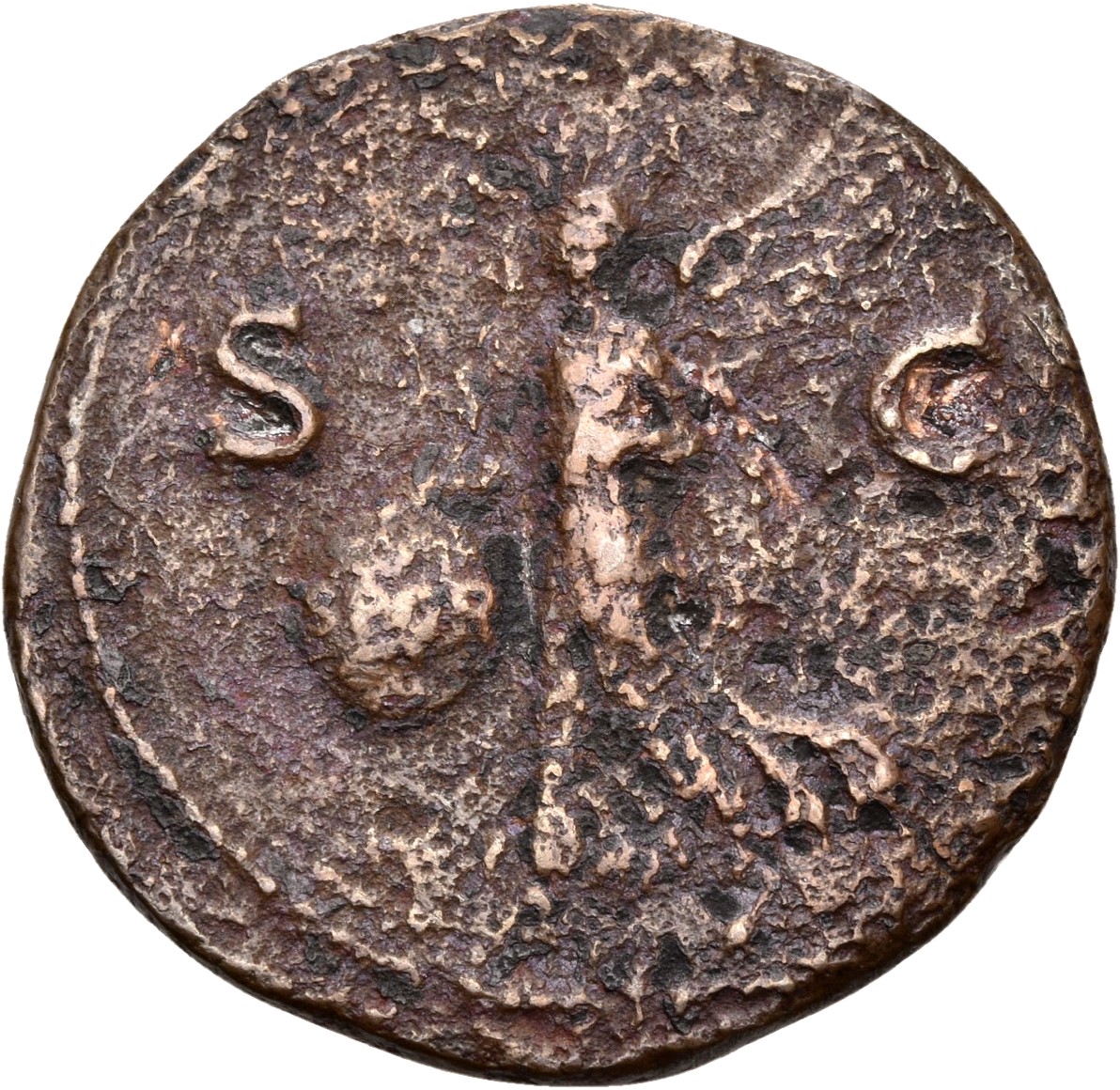 RIC I (second edition) Nero 542 Nero reverse, Victory, winged, draped, moving left, holding in both hands shield inscribed...