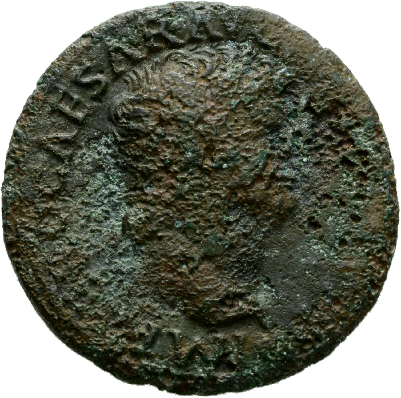 RIC I (second edition) Nero 543 Nero obverse, Head of Nero, bare, right; small globe at point of neck