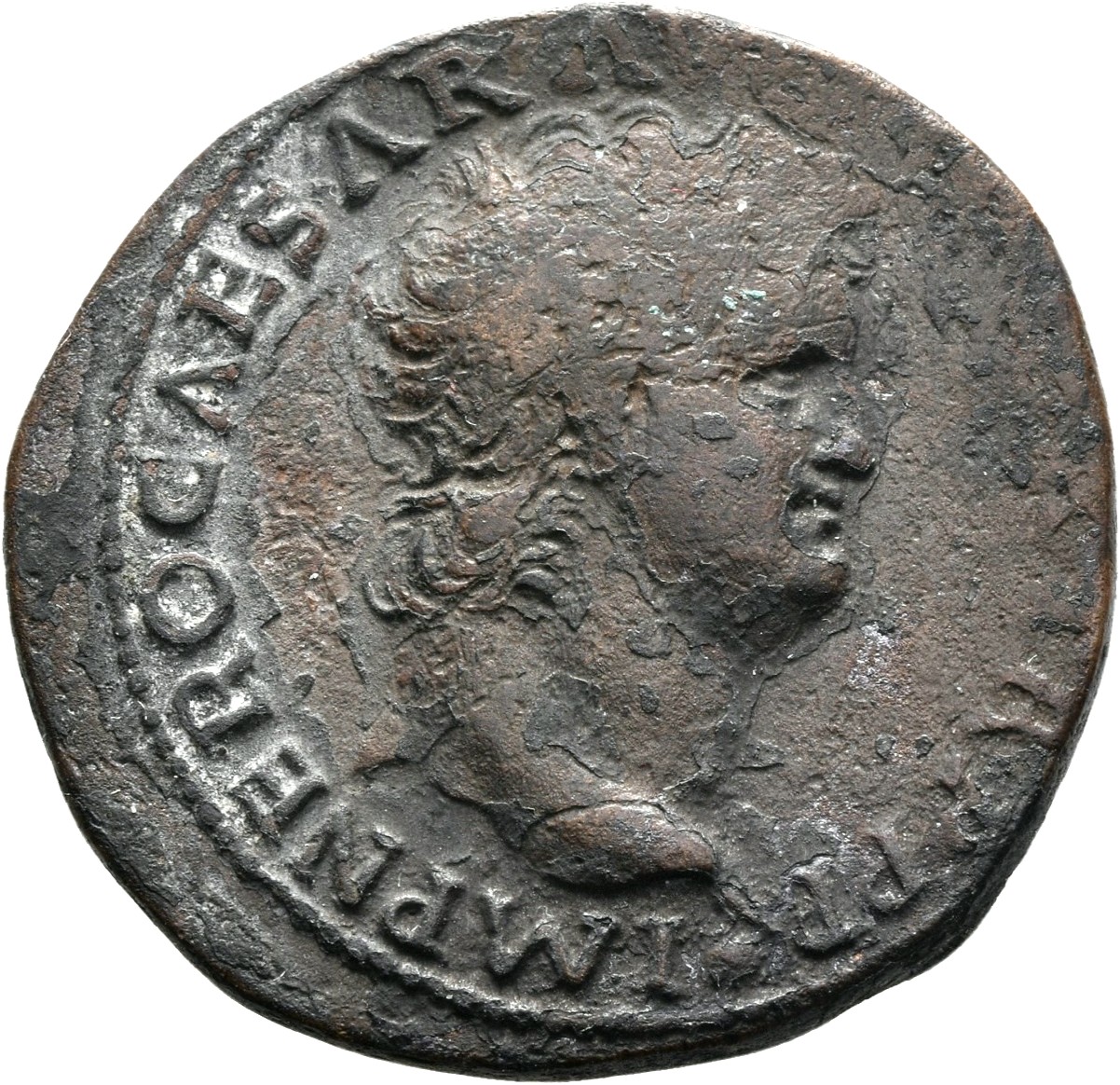 RIC I (second edition) Nero 543 Nero obverse, Head of Nero, bare, right; small globe at point of neck