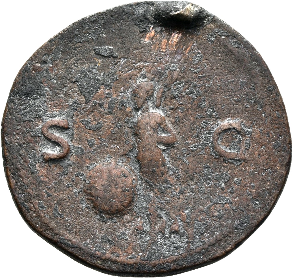 RIC I (second edition) Nero 543 Nero reverse, Victory, winged, draped, moving left, holding in both hands shield inscribed...