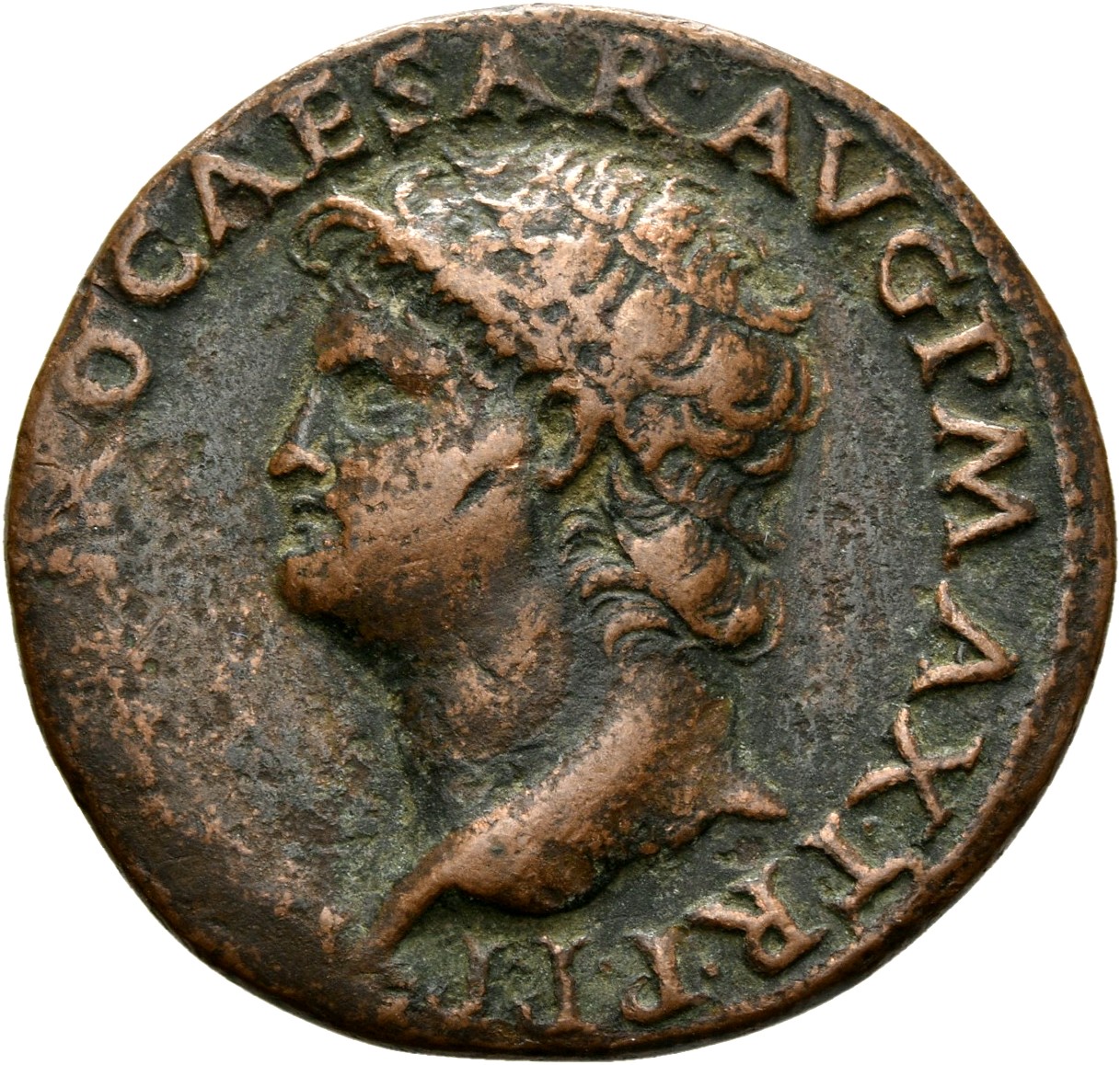 RIC I (second edition) Nero 544 Nero obverse, Head of Nero, bare, left; small globe at point of neck