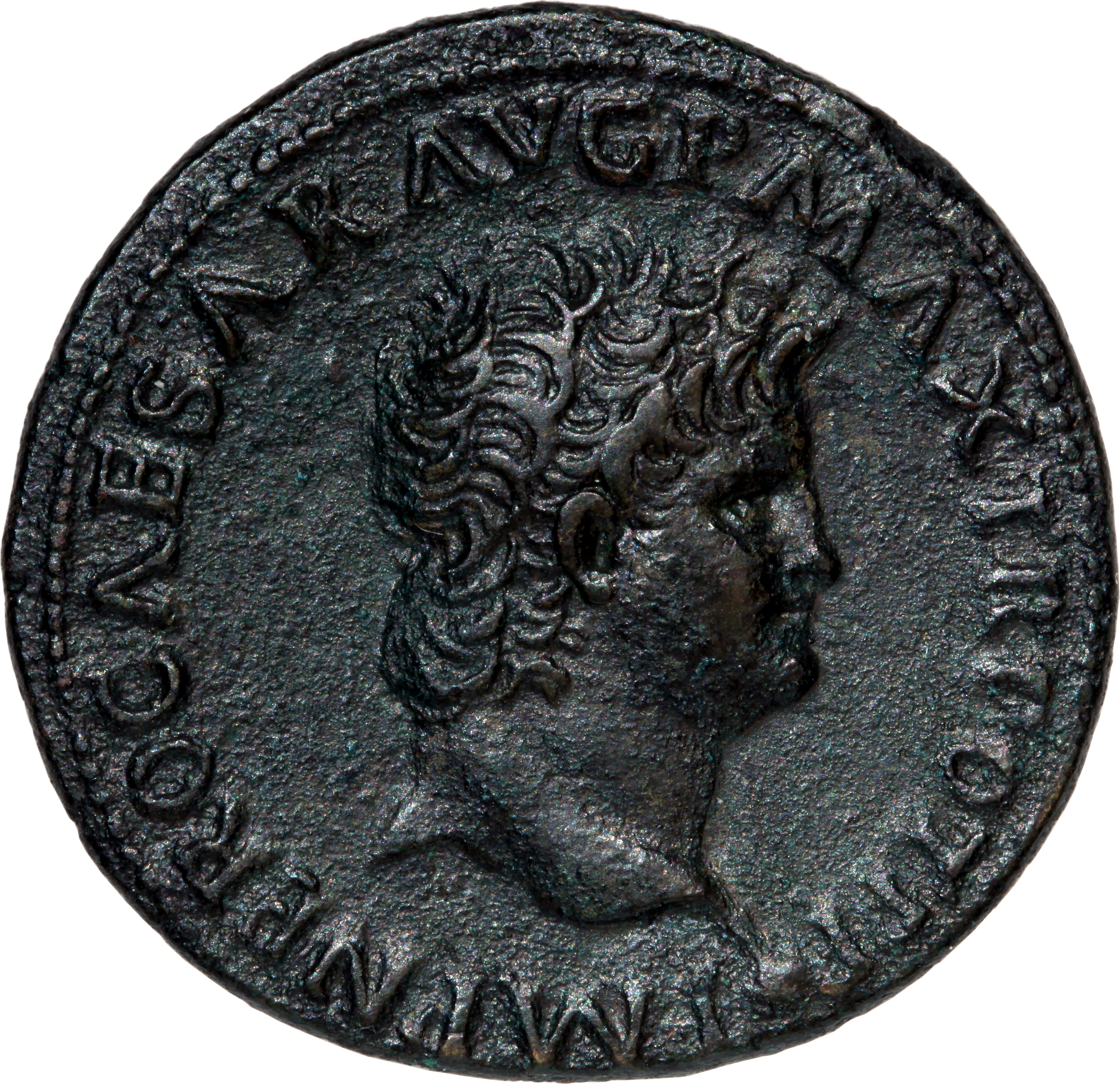 RIC I (second edition) Nero 545 Nero obverse, Head of Nero, bare, right; small globe at point of neck