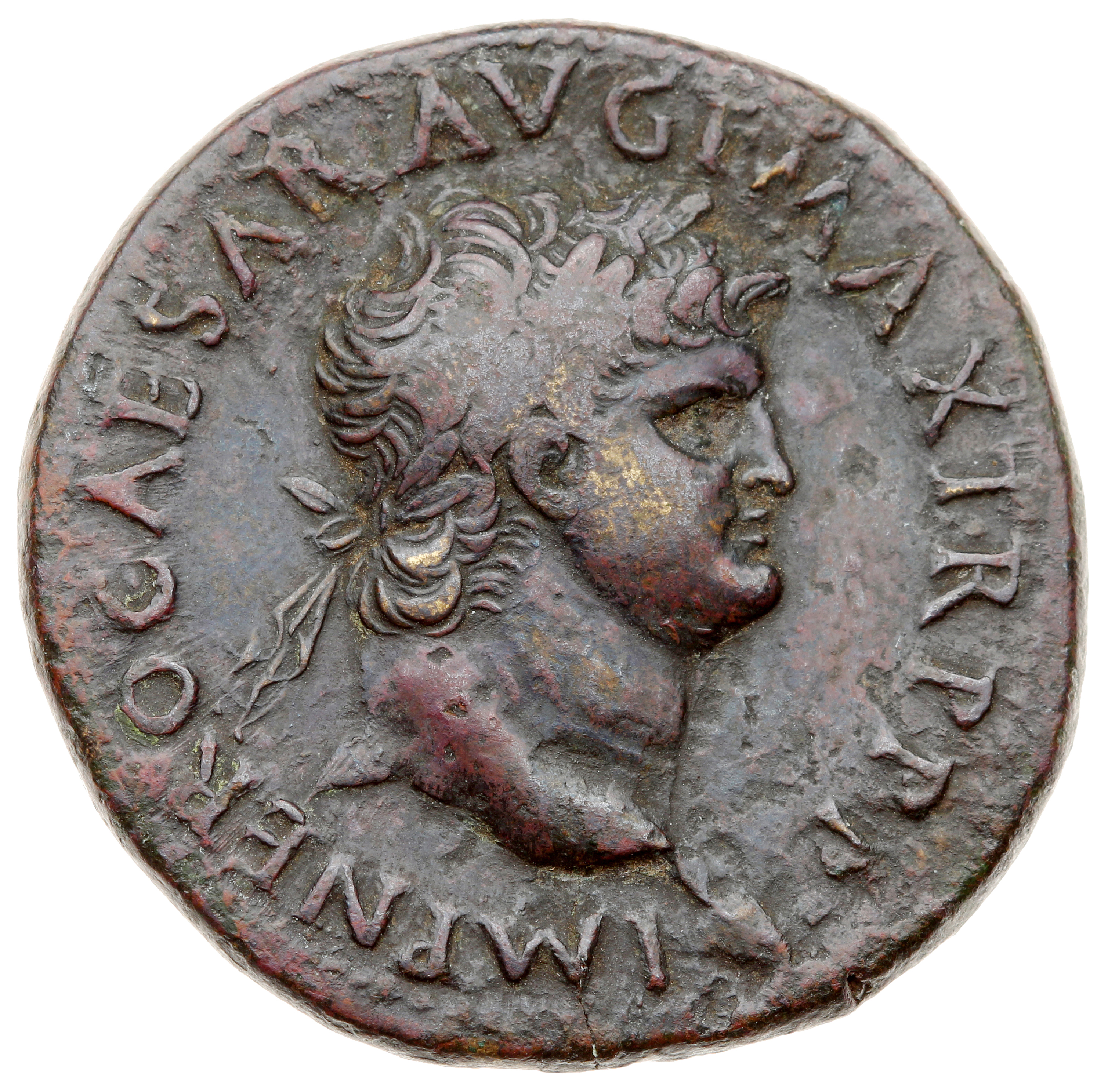 RIC I (second edition) Nero 569 Nero obverse, Head of Nero, laureate, right; small globe at point of neck