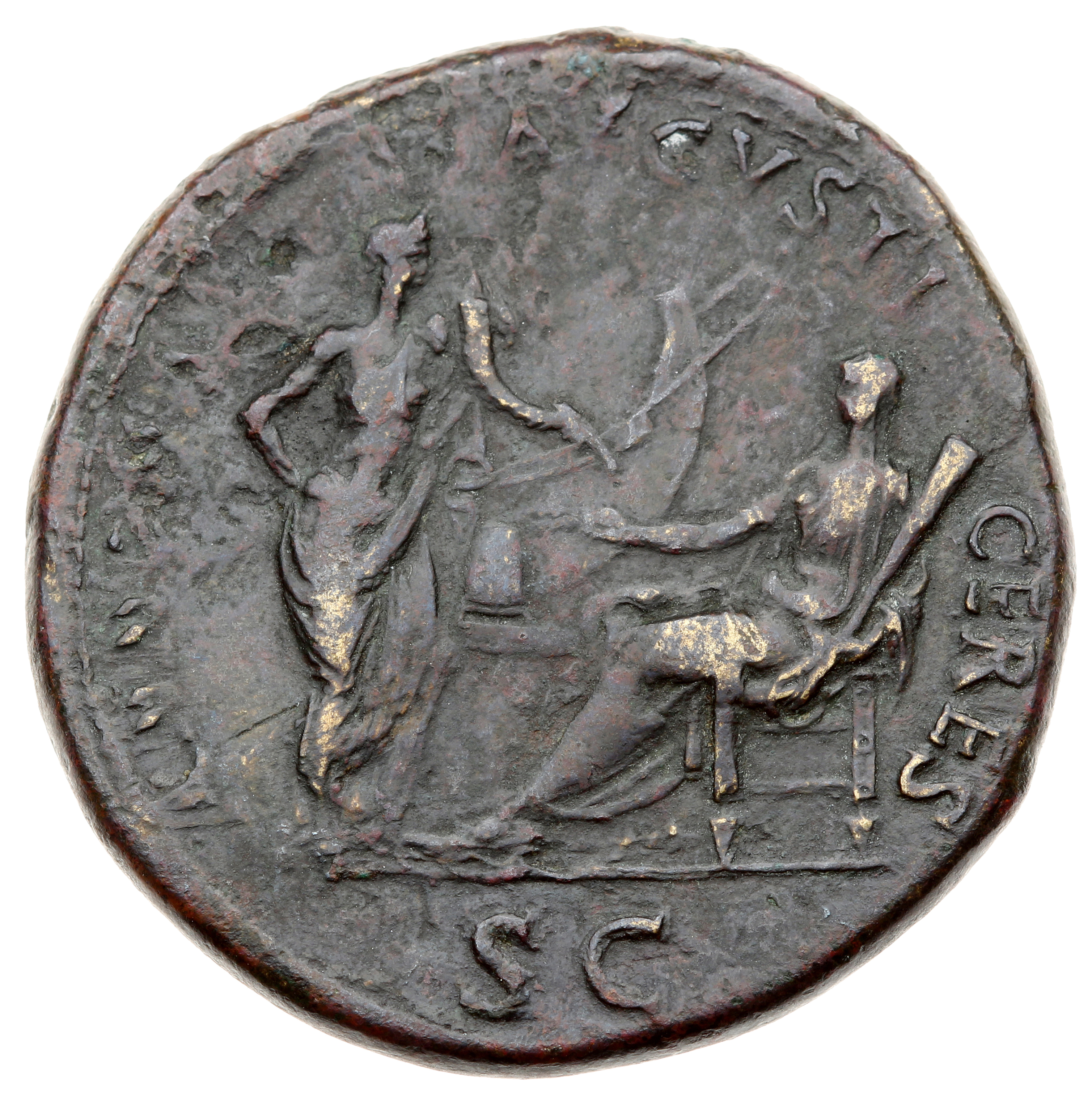 RIC I (second edition) Nero 569 Nero reverse, Ceres, right, veiled and draped, seated left, holding corn-ears and torch, f...