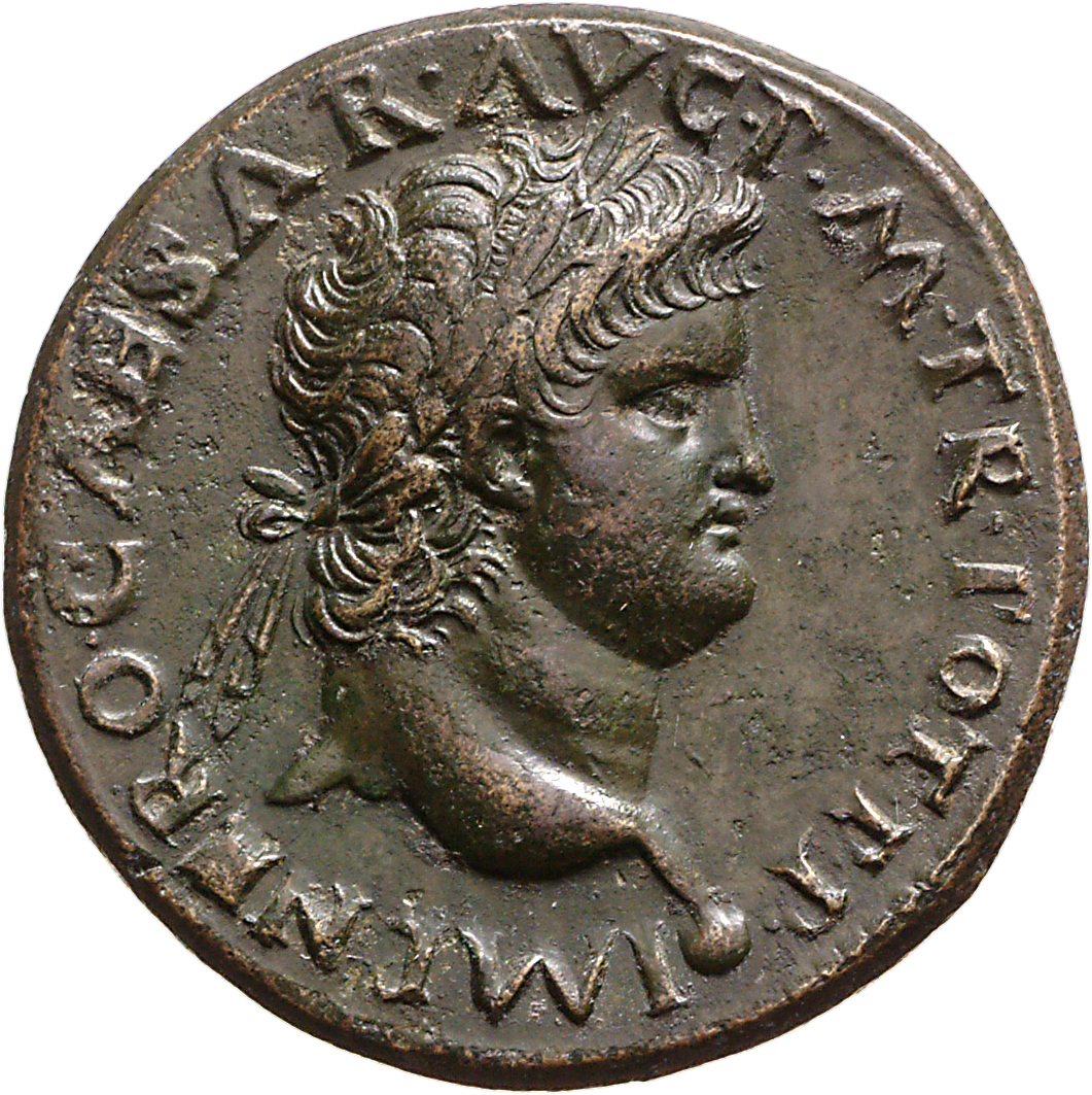 RIC I (second edition) Nero 577 Nero obverse, Head of Nero, laureate, right; small globe at point of neck