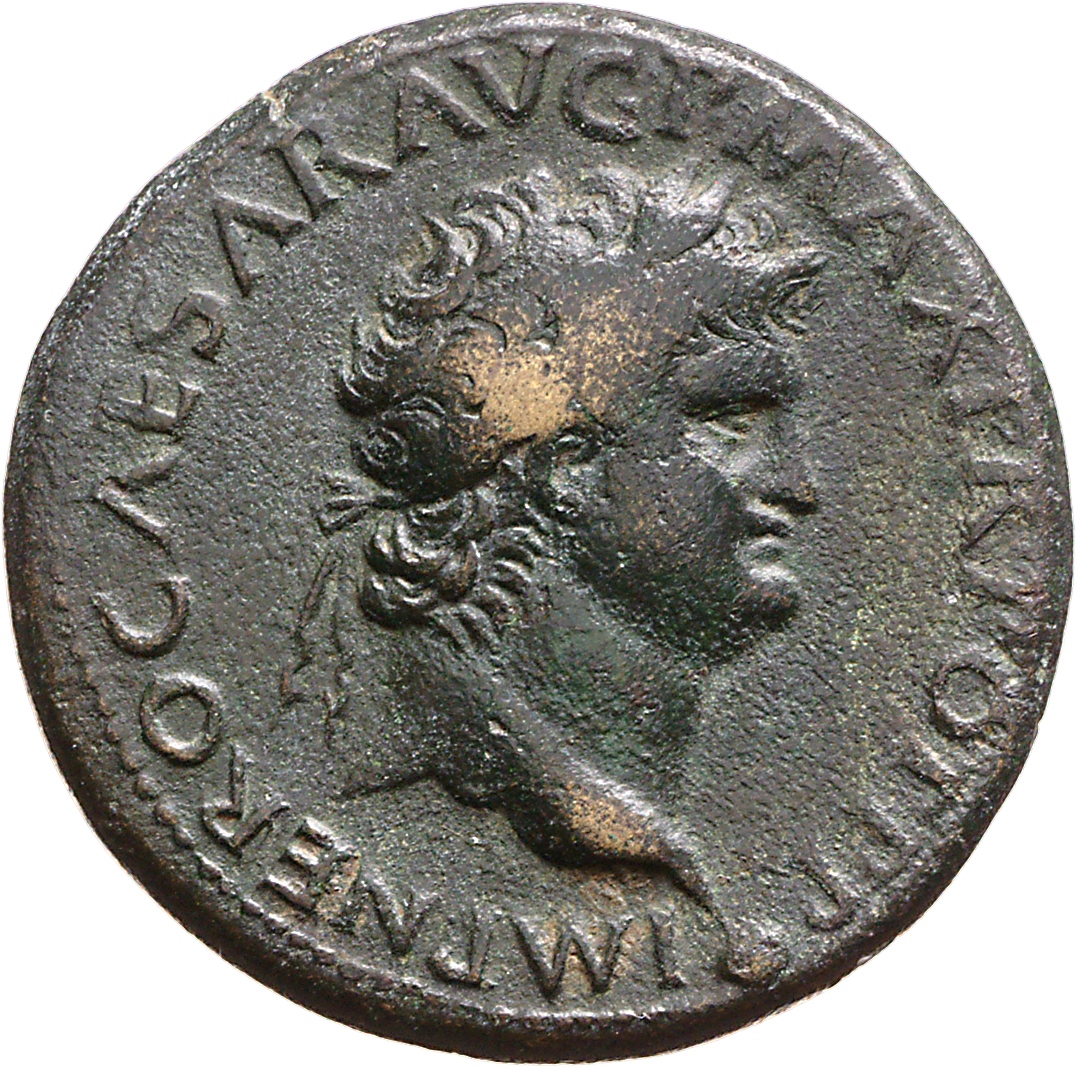 RIC I (second edition) Nero 581 Nero obverse, Head of Nero, laureate, right; small globe at point of neck