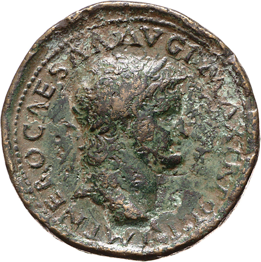 RIC I (second edition) Nero 581 Nero obverse, Head of Nero, laureate, right; small globe at point of neck