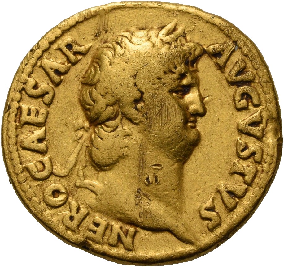 RIC I (second edition) Nero 59 Nero obverse, Head of Nero, laureate, right, with beard