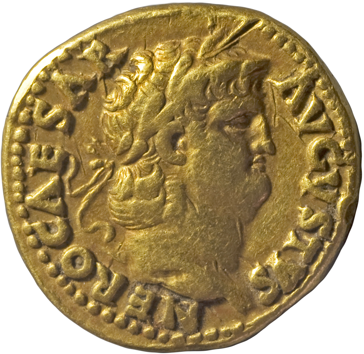 RIC I (second edition) Nero 59 Nero obverse, Head of Nero, laureate, right, with beard
