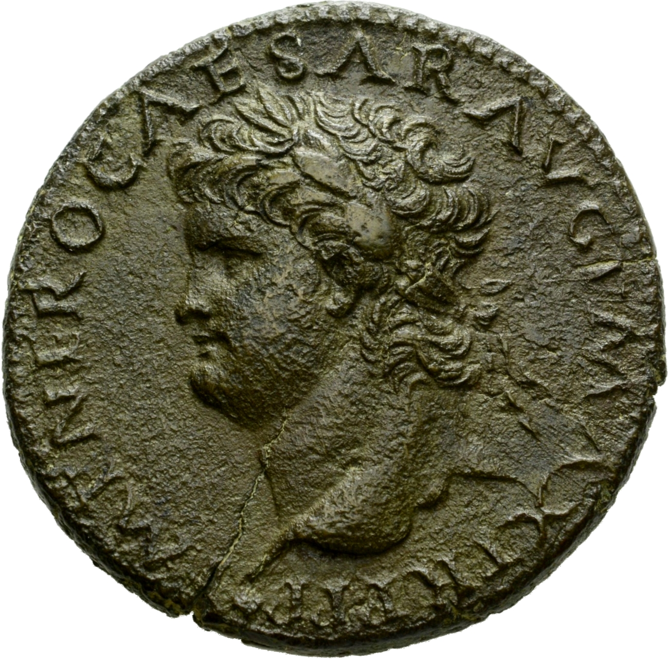 RIC I (second edition) Nero 597 Nero obverse, Head of Nero, laureate, left; small globe at point of neck