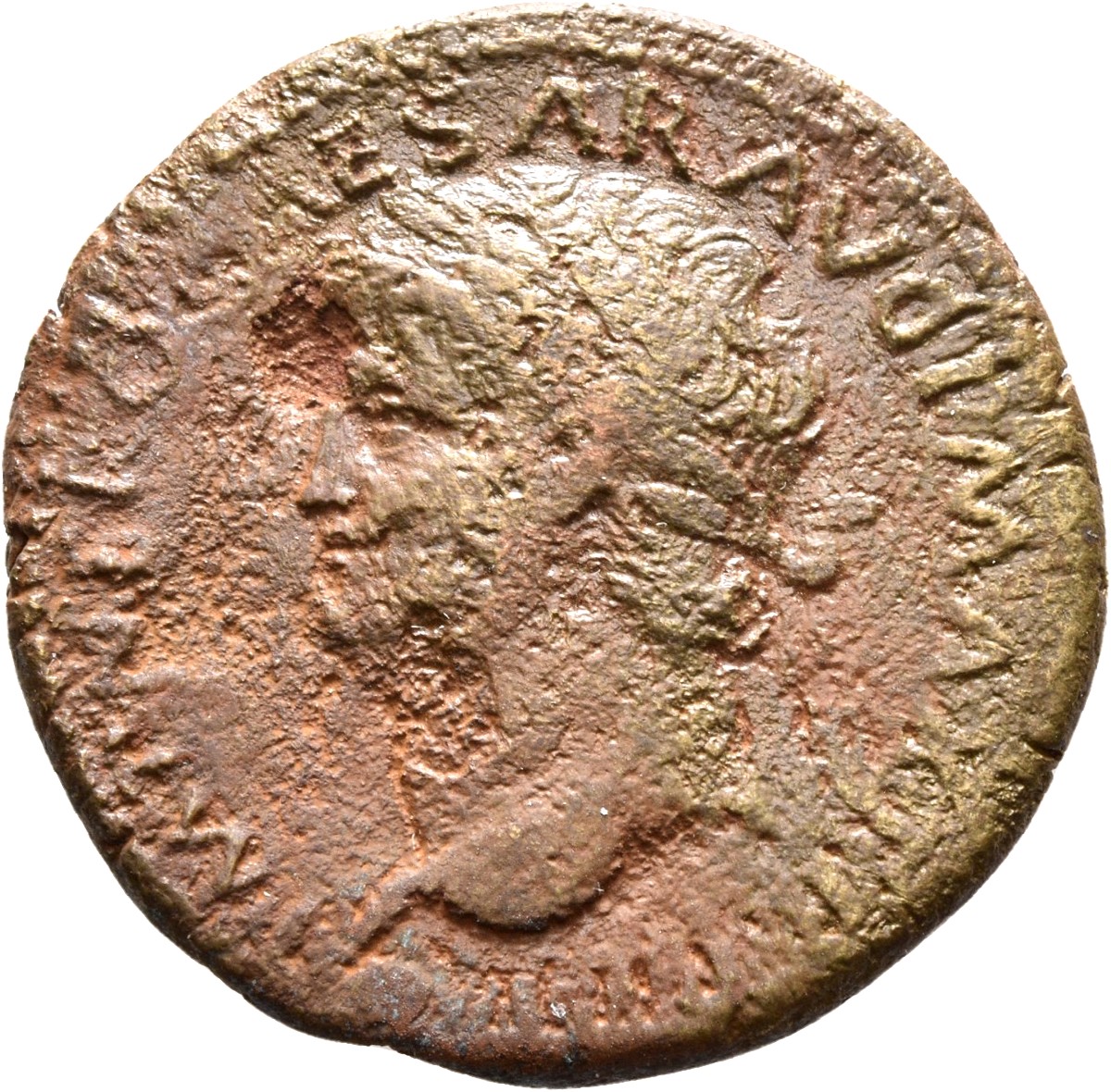RIC I (second edition) Nero 597 Nero obverse, Head of Nero, laureate, left; small globe at point of neck