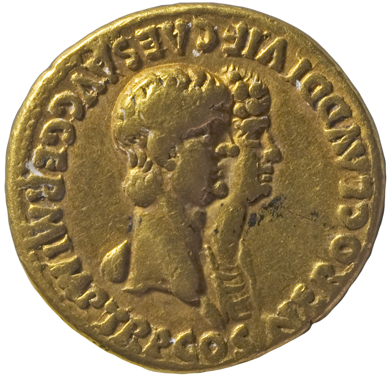 RIC I (second edition) Nero 6 Nero obverse, Jugate busts, right of Nero (in forefront), bare-headed and draped at back of ...