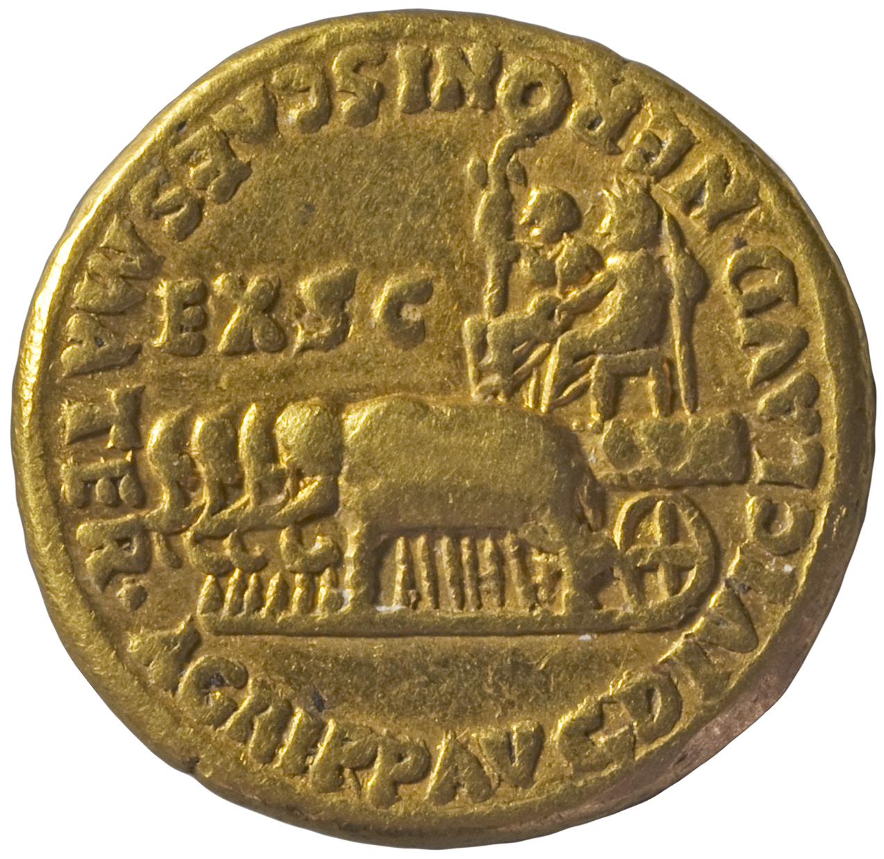 RIC I (second edition) Nero 6 Nero reverse, Quadriga of elephants, left, bearing two chairs with figures of Divus Claudius...