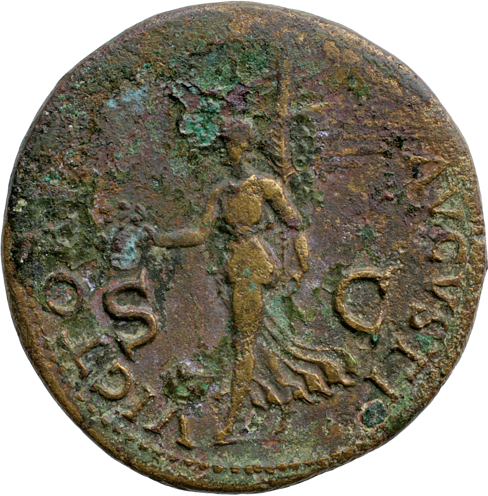 RIC I (second edition) Nero 601 Nero reverse, Victory walking left, holding wreath in right hand and palm in left