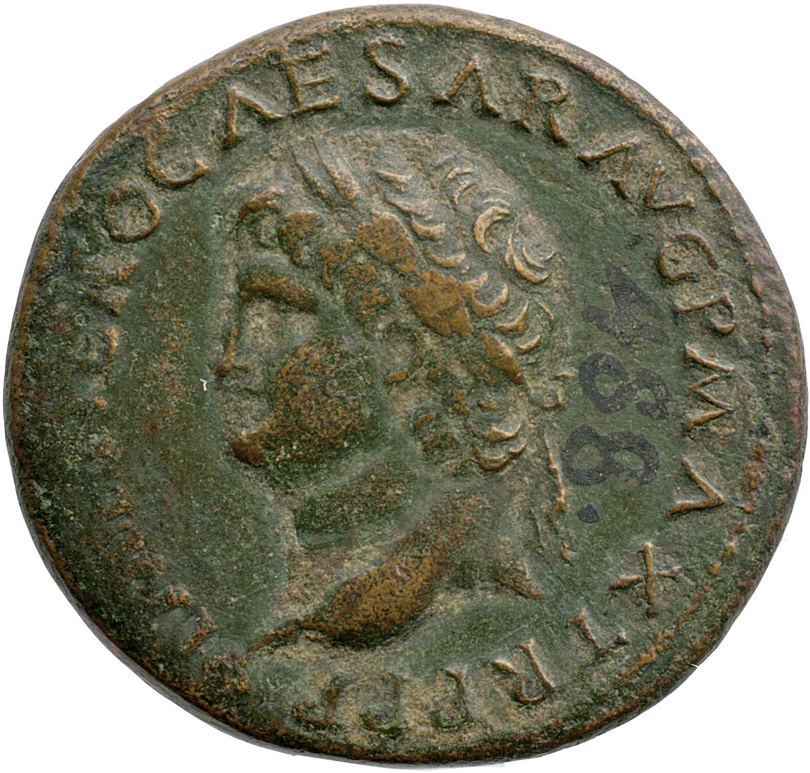 RIC I (second edition) Nero 602 Nero obverse, Head of Nero, laureate, left; small globe at point of neck