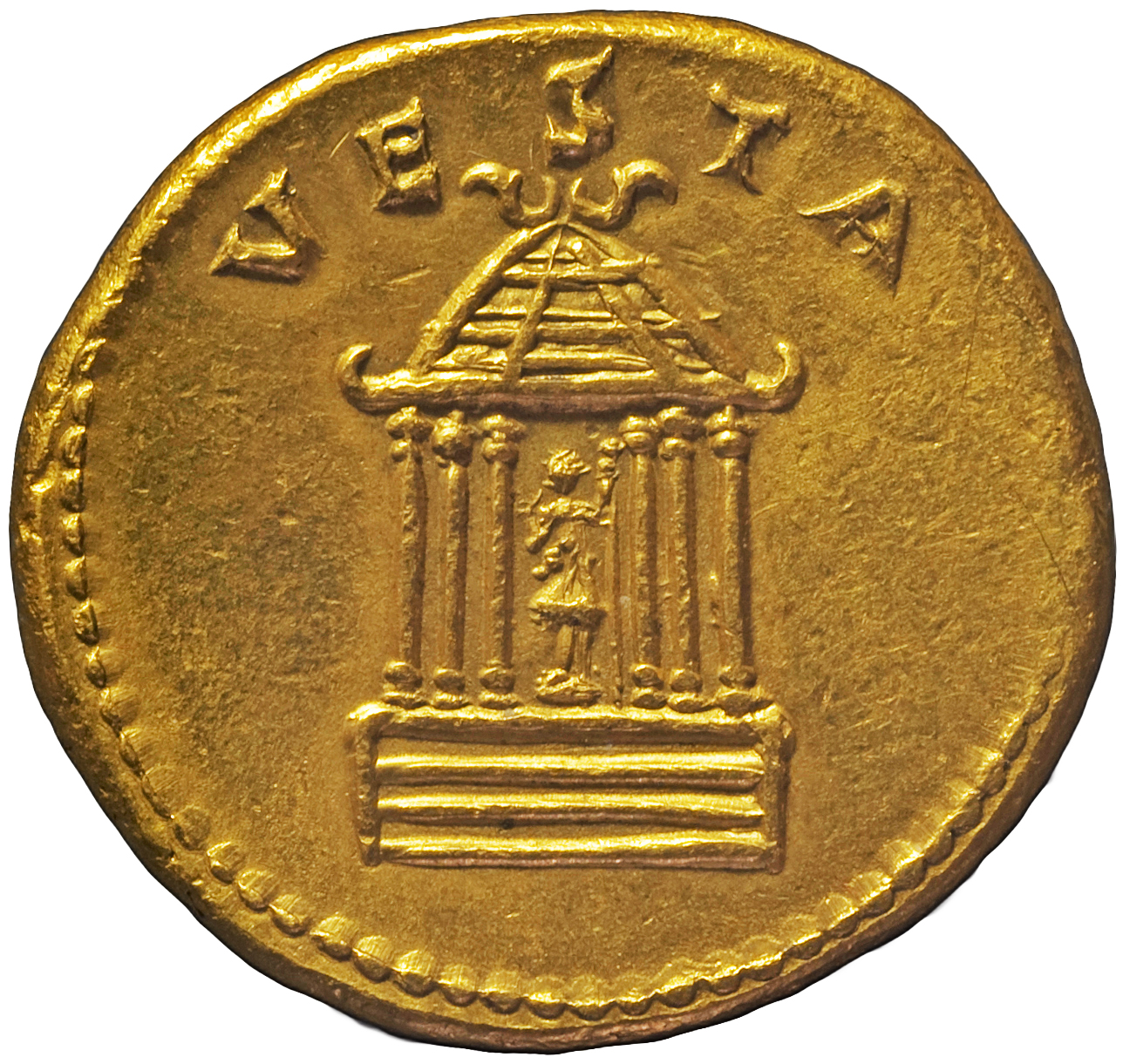RIC I (second edition) Nero 61 Nero reverse, Round hexastyle temple with statue of Vesta inside