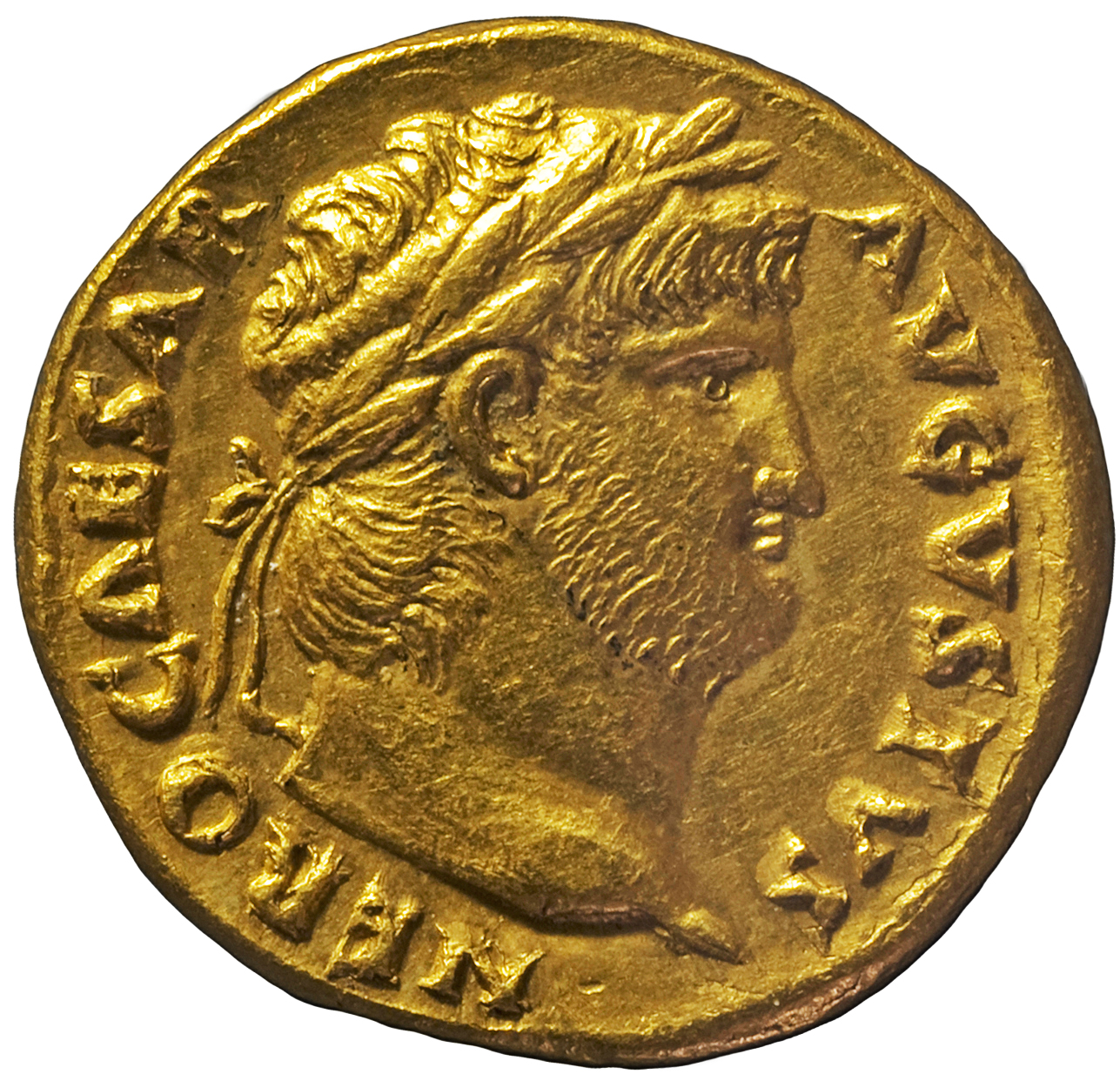 RIC I (second edition) Nero 61 Nero obverse, Head of Nero, laureate, right, with beard