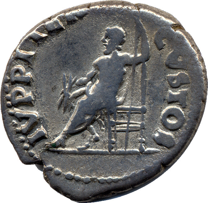 RIC I (second edition) Nero 64 Nero reverse, Jupiter, bare to waist, cloak round lower limbs, seated, left on throne, hold...