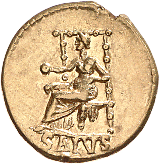 RIC I (second edition) Nero 66 Nero reverse, Salus, draped, seated left, on ornamental throne, holding patera in right han...