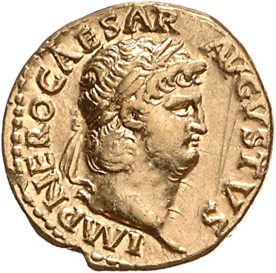 RIC I (second edition) Nero 66 Nero obverse, Head of Nero, laureate, right, with beard