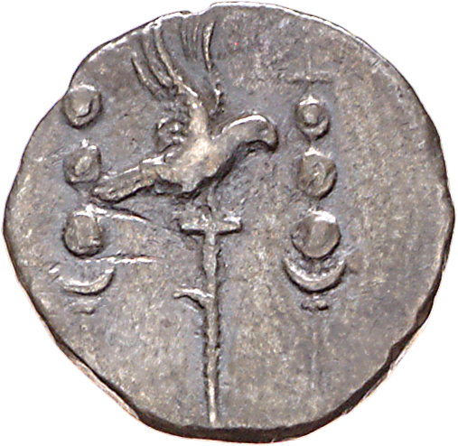 RIC I (second edition) Nero 68 Nero reverse, Aquila right between two standards