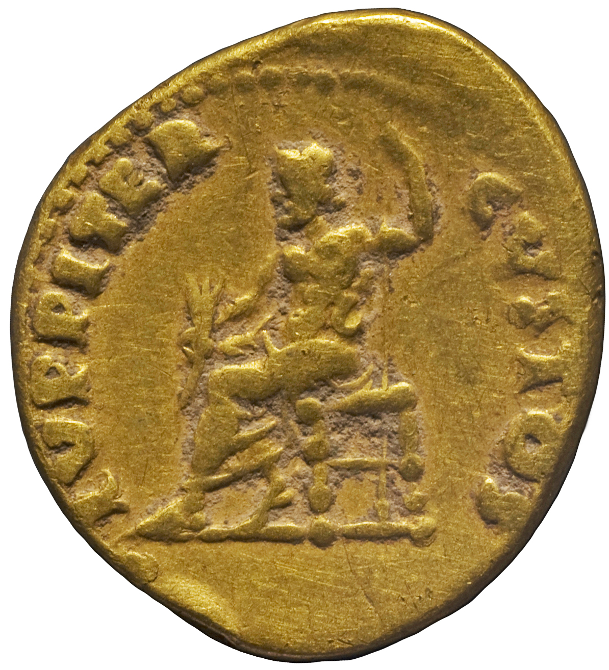 RIC I (second edition) Nero 69 Nero reverse, Jupiter, bare to waist, cloak round lower limbs, seated, left on throne, hold...
