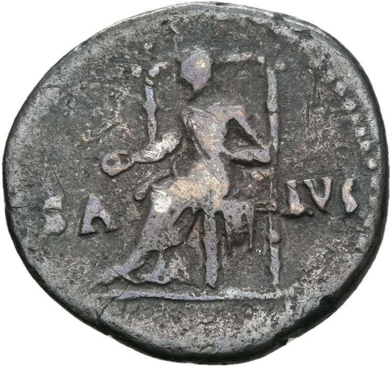 RIC I (second edition) Nero 72 Nero reverse, Salus, draped, seated left, on ornamental throne, holding patera in right han...
