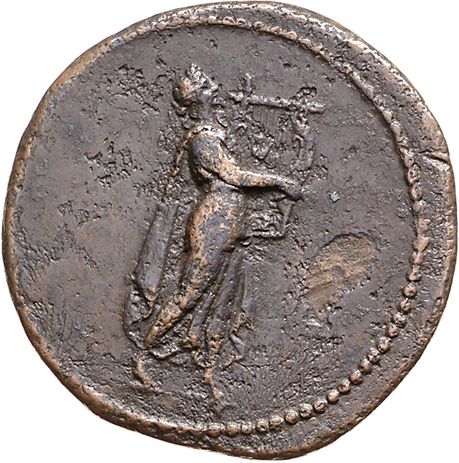 RIC I (second edition) Nero 76 Nero reverse, Nero as Apollo Citharoedus, laureate, advancing right, playing lyre