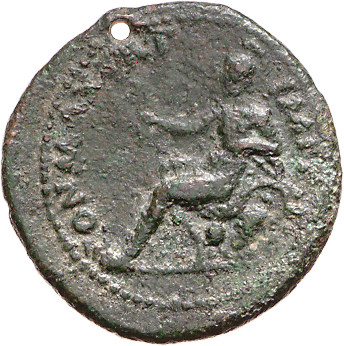 RIC I (second edition) Nero 90 Nero reverse, Roma, helmeted, in military dress, seated left on cuirass, holding wreath in ...