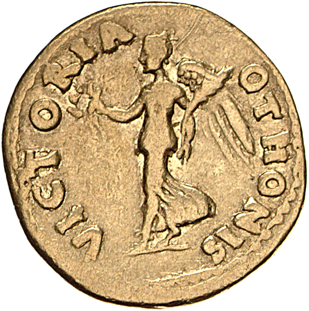 RIC I (second edition) Otho 15 Otho reverse, Victory, draped, advancing left, holding wreath in right hand and palm in left