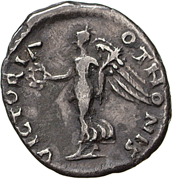 RIC I (second edition) Otho 16 Otho reverse — Victory, draped, advancing left, holding wreath in right hand and palm in left