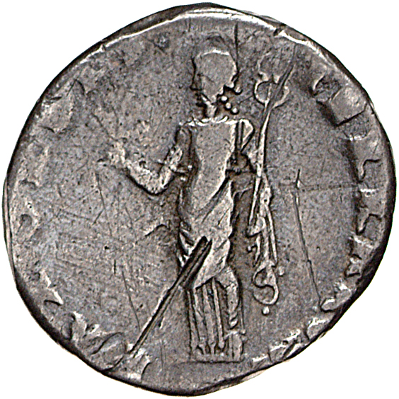 RIC I (second edition) Otho 6 Otho reverse, Pax, draped, standing left, holding branch in right hand and caduceus in left
