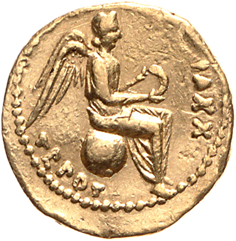 RIC I (second edition) Tiberius 10 Tiberius reverse, Victory, draped, seated, right on globe, holding wreath with both han...